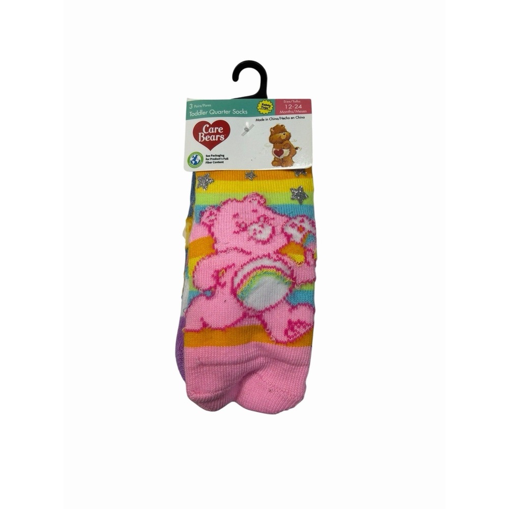 care bears toddler quarter socks size 12-24 months 3 pairs